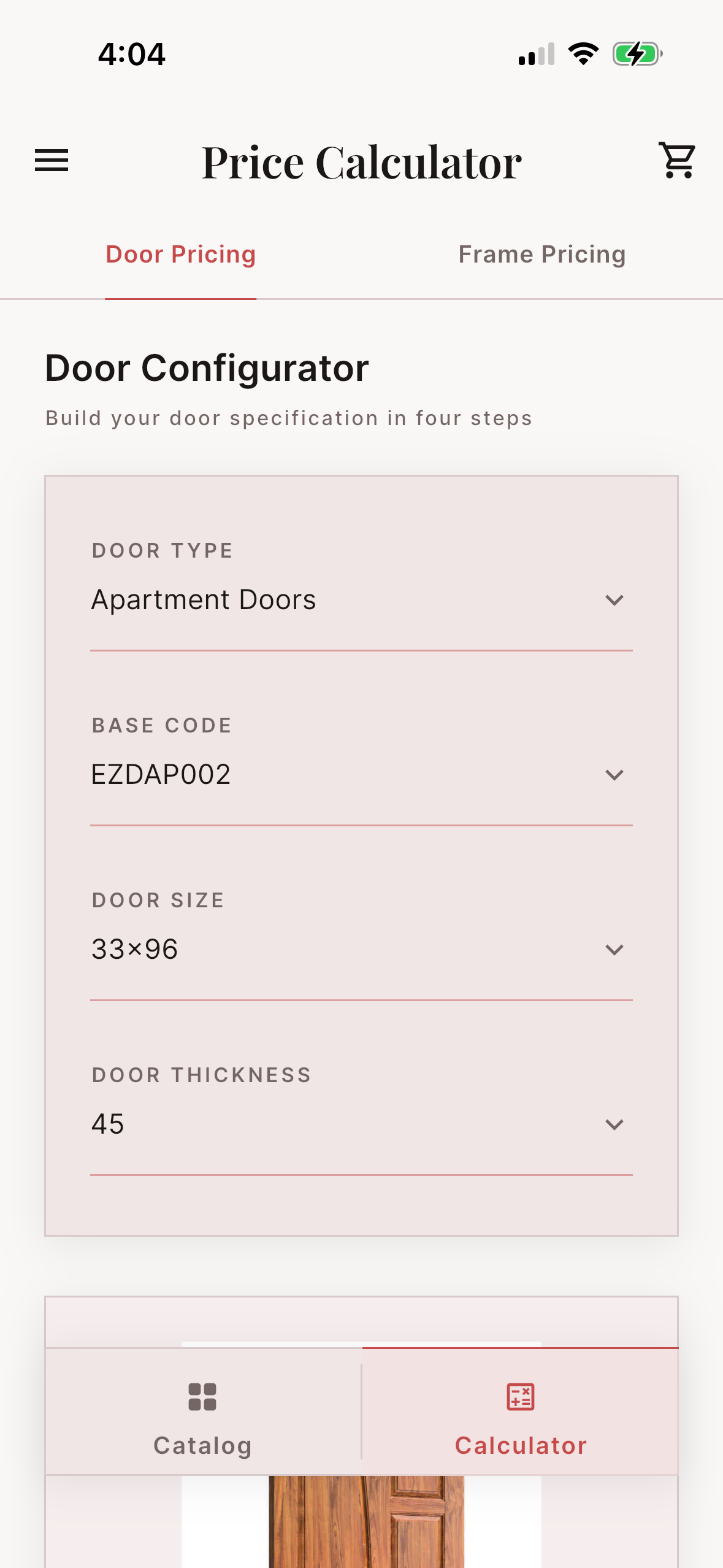 EzzDoors add to cart screen